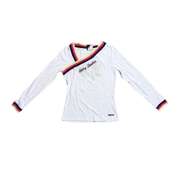 Harley-Davidson Tops - Harley-Davidson Womens White Crossover V-Neck Long Sleeve